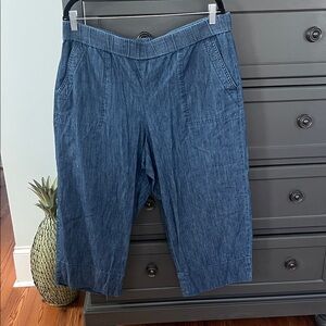 Talbots Women's Cotton Chambray Pull-On Wide Leg Crop Pants.